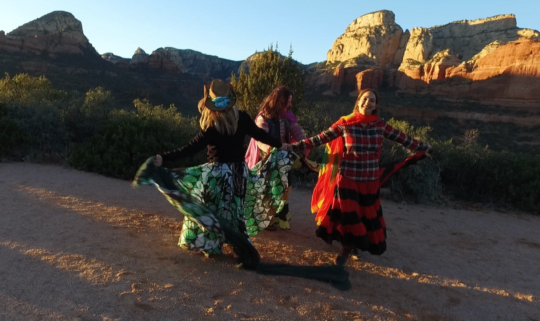 Cathy dancing in Sedona red rock landscape