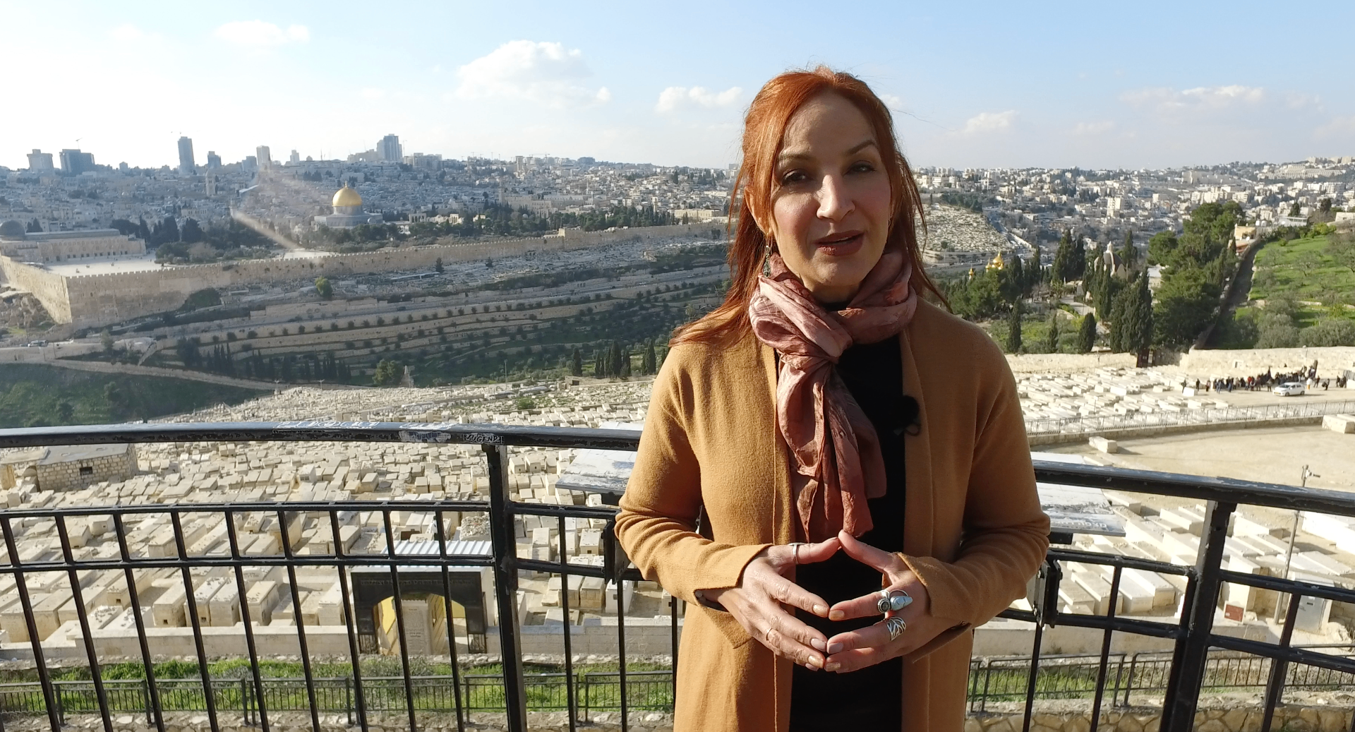 Mystical Destinations host overlooking Jerusalem skyline