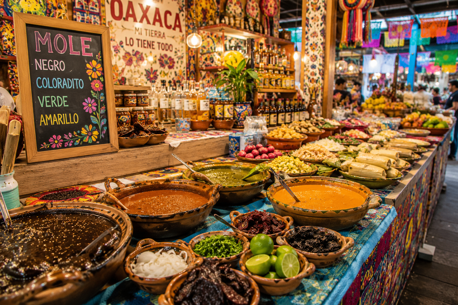 Vibrant Oaxacan food market spread